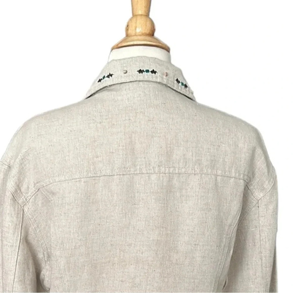Vintage Y2K Embroidered Cropped Linen Blend Western Shirt Jacket Size Large - Picture 10 of 16